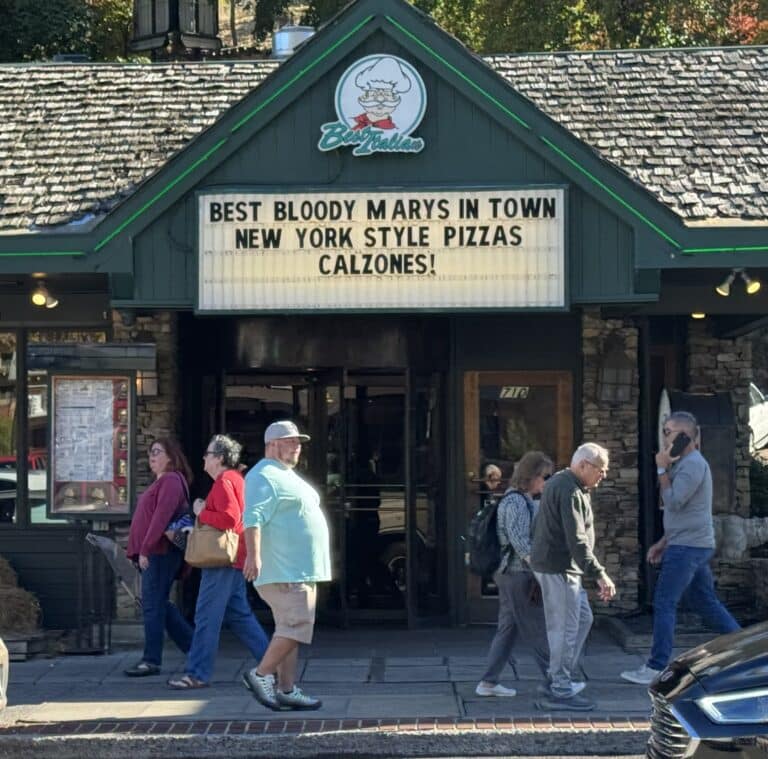 The Gatlinburg Parkway lined with shops and restaurants