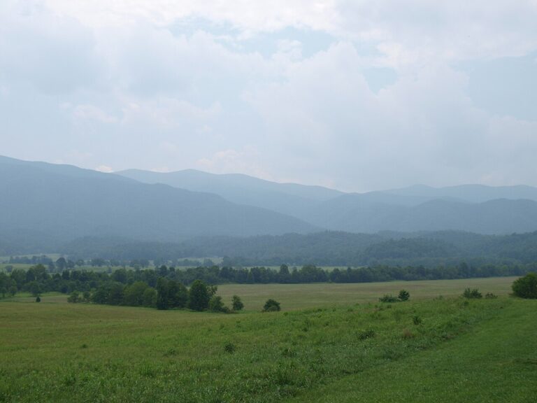 Sweeping view of Cades Cove valley and the Smoky Mountains