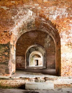 Brick archways inside the historic Fort Morgan casemates